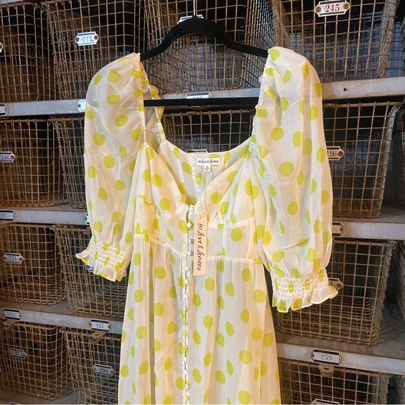 New! For Love And Lemons Megan Polka Dot Puff Sleeve Maxi Dress 2623 - Picture 13 of 15